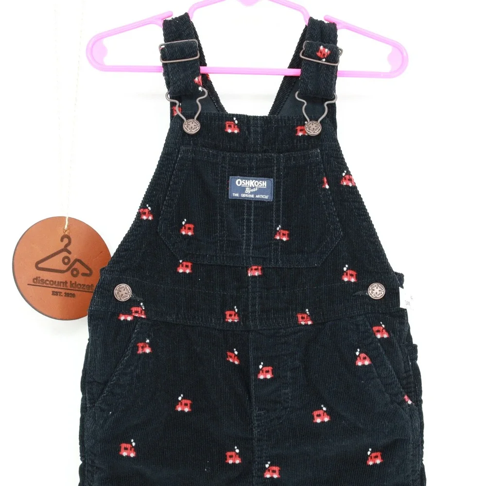 OshKosh Bgosh Toddler Boys Black Corduroy Train Embroidered Overalls 24M Vestbak